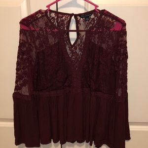 burgundy lace bohemian top